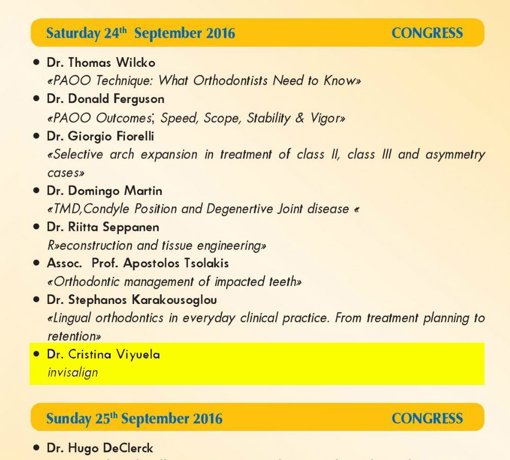14º CONGRESO PANHELÉNICO DE ORTODONCIA - ATENAS - Cursos Ortodoncia Invisible Cristina Viyuela